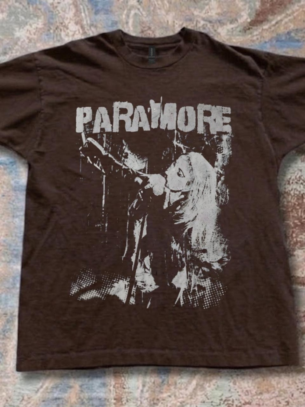 Gildan Brown Paramore Concert Tee with White Print